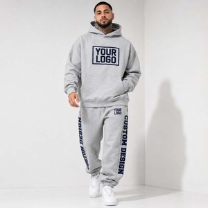 Survêtement gris à capuche pour homme, manches longues, décontracté, coupe classique, avec poches latérales, taille élastique, design de logo personnalisé - Product Image 1