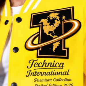 Womens Bright <b>Yellow</b> Varsity <b>Jacket</b> Embroidered Patch Baseball Bomber Coat Long Sleeve Streetwear College Style Casual Outerwear - Product Image 6