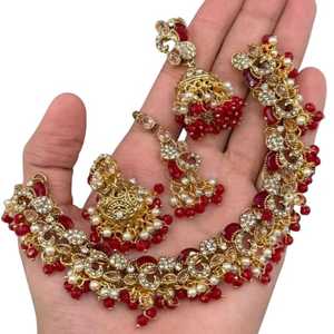 Ensemble de colliers islamiques pour femmes en laiton plaqué or 24 carats, faits à la main, pour les mariages et les fêtes, avec des pierres en zircon - Élégant et scintillant - Product Image 1