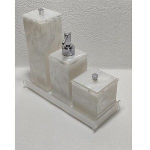 Ensemble de salle de bain de luxe en résine artisanale pour la décoration intérieure, distributeur de savon, gobelet et plateau de qualité supérieure avec finition brillante - Product Image 4