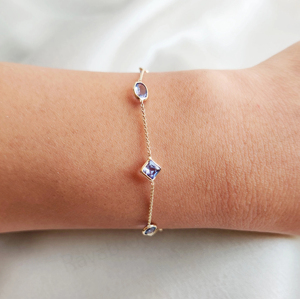 Natural Precious Tanzanite <b>Gemstone</b> Bezel Set 925 Sterling Silver Gold Plated Minimalist Adjustable Chain Women's Gift <b>Bracelet</b> - Product Image 6