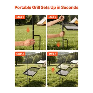Parrilla Giratoria Resistente de 24 Pulgadas para Fogatas, Parrilla Portátil de Acero para Barbacoa con Ajuste de Altura de 360 Grados - Product Image 6