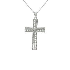 Collar con Colgante de Cruz de Diamante Natural Blanco Baguette Cristiano de 1.13 Ct, Cadena de Plata de Ley, Precio al por Mayor - Product Image 1