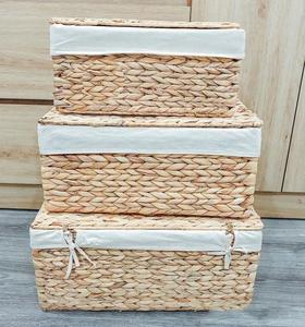 Paniers de rangement en jacinthe d'eau en osier de haute qualité avec couvercles et doublures, idéaux pour le garde-manger, le bureau à domicile et les pique-niques - Product Image 2