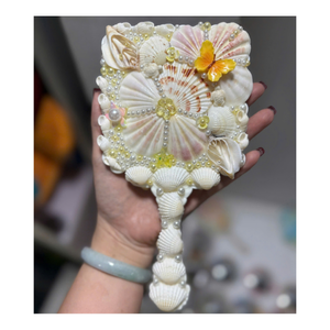 Handmade Natural Seashell & Glass Oval Mini Compact Personalized Custom Shell Mermaid Coastal Vanity Pocket Makeup <b>Mirror</b> - Product Image 4
