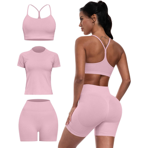 Conjunto de Yoga de 3 Piezas: Shorts de Cintura Alta, Sujetador Deportivo Racerback, Top Corto Sin Costuras, Ropa Deportiva de Color Sólido - Product Image 2