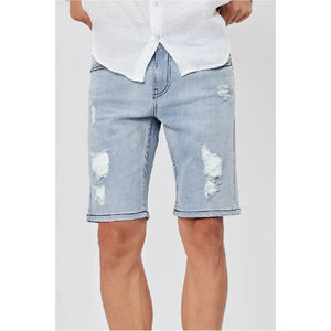 Shorts en jean délavés personnalisés pour hommes, broderie vieillie, coupe ample, double ourlet, haute qualité - Product Image 6
