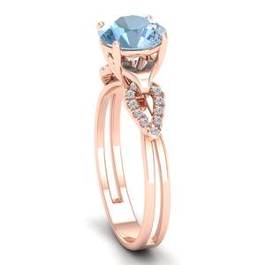 Bagues de fiançailles en aquamarine certifiée REYES IGI, or rose massif 14K 18K, diamant, bijoux fins faits à la main pour femmes - Product Image 3