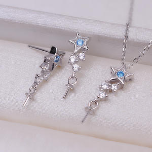 S925 Silver Pentagram Chain & Earnail <b>Set</b> DIY 7-13 Hair <b>Pearl</b> Empty Support Women's Fine <b>Jewelry</b> Accessories Tide 2813 - Product Image 1