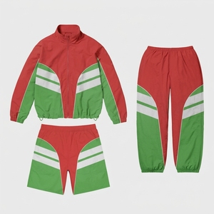 Unisex Color Blocking Tracksuit Set Full Sleeve Half-<b>Zip</b> Jacket Pants <b>Shorts</b> Breathable Polyester Sporty Autumn Wear - Product Image 4