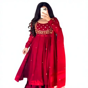 TOP PENT Dupatta en Foux Georgette lourd avec broderie de fils et de sequins, style vintage, pour soirée, longueur genou - Product Image 1