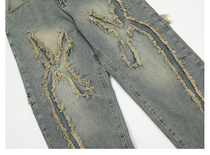 Vaqueros de mezclilla de primavera de alto contenido de fibra, transpirables, lavados, ecológicos, cortavientos, con logo personalizado, estilo urbano, holgados, de pierna recta y ancha, informales. - Product Image 5