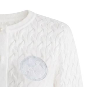 <b>Women</b>’s White <b>Cable</b> <b>Knit</b> Cropped Cardigan Pearl Button Long Sleeve Crew Neck Embroidered Casual <b>Sweater</b> Fashion Knitwear - Product Image 3