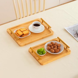 Juego de bandejas de servir de bambú premium con asas, bandeja de madera para desayuno, para servir café y té en la cocina - Product Image 2