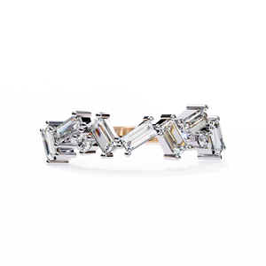 Bague demi-éternité en or rose avec moissanite taille baguette, grappe de neuf pierres, bijoux de fiançailles et de mariage - Product Image 1