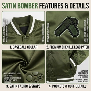 Chaqueta Varsity Verde para Hombre, Color Sólido, Logotipo Bordado en Chenilla Personalizado, Cuello Camisero, Ropa Casual de Otoño - Product Image 5