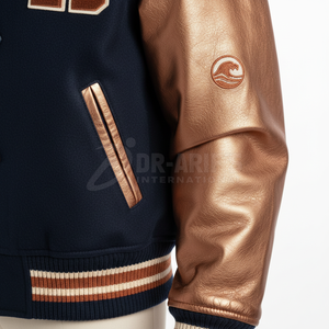Veste universitaire bleu marine pour homme, 100% laine, manches brodées lettre C 28, style preppy, imperméable, col montant, vêtement d'hiver - Product Image 4