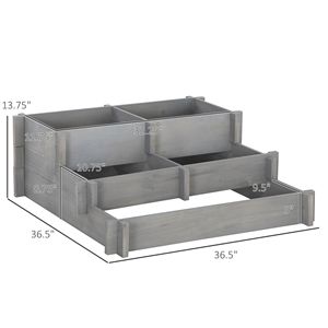 Fioriera Rialzata a 3 Livelli in Legno Grigio con Tessuto Drenante per Piante da Esterno, Ortaggi ed Erbe Aromatiche - Product Image 3