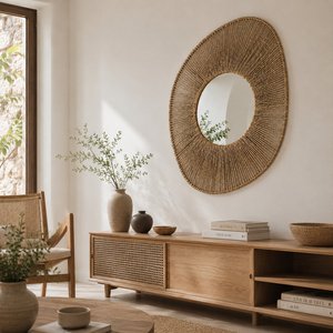 Natural Seagrass Sunburst Wall <b>Mirror</b> Handmade Woven Decorative <b>Mirror</b> for Modern Coastal Nordic Home Decor - Product Image 3