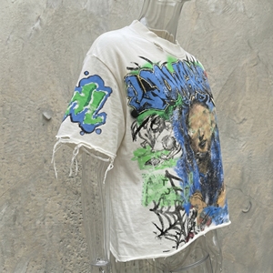 Low Grace Hand-Painted Oversized Men's T-<b>Shirt</b> Short Sleeve Street Style O-Neck Cotton Jersey Print - Product Image 4