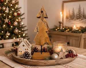 Décoration de Noël en bois pour table, artisanat rustique fait main, thème végétal, forme triangulaire, pour la maison en hiver - Product Image 2