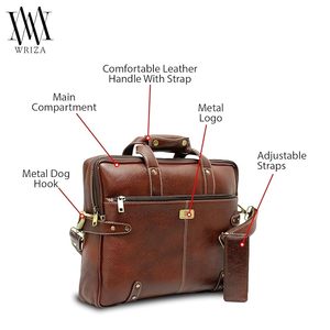 WRIZA Sac messager en cuir véritable marron pour hommes et femmes, sac de bureau pour ordinateur portable, sacoche multi-compartiments à sangle réglable - Product Image 5
