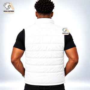 <b>Men's</b> Phi Beta Sigma <b>White</b> <b>Puffer</b> Vest Stand Collar Zipper Windproof Casual Winter <b>Jacket</b> Blue Logo Front Eco-Friendly - Product Image 3