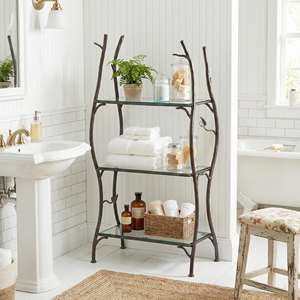 Estante de Almacenamiento Independiente de Hierro Estilo Rústico con Estantes de Vidrio para Baño, Sala de Estar, Entrada, Organizador de Decoración del Hogar - Product Image 1