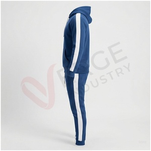 Conjunto Deportivo Azul con Capucha para Hombre, Manga Larga, Color Sólido, Casual, Transpirable, Corte Regular, para Otoño, con Bolsillos con Cordón - Product Image 3