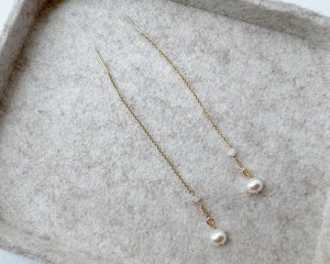 Dainty Moonstone Threader Earrings Gold Minimalist Pearl Round <b>Rainbow</b> Moonstone Jewelry June Birthstone Handmade Gift - Product Image 2