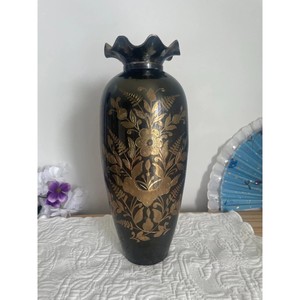 Traditional <b>Black</b> Metal <b>Floor</b> <b>Vase</b> With Gold Floral Design Handmade Decorative <b>Vase</b> - Product Image 5