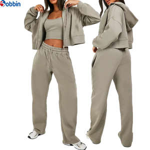 Women's Hooded <b>Tracksuit</b> Set Solid Color Full Length Sweatpants Loose Fit Casual Autumn Wear With Side Pockets - Product Image 4