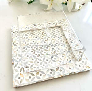 Support à gâteau en incrustation de coquillage rose Capiz dessus en acrylique avec incrustation de nacre plateau de tasse décoratif indien pour la présentation de gâteau - Product Image 4