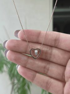 Collar con Colgante de Corazón de Oro de 14K y Diamante Cultivado en Laboratorio de 0.45ct, Diseño Pavé, Joyería Fina Clásica de Lujo, Regalo para Mujer - Product Image 4