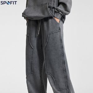 Custom Men's Straight Sweatpants <b>Elastic</b> <b>Waist</b> Drawstring Jogger Pants Washed Baggy <b>Trousers</b> for Autumn - Product Image 4