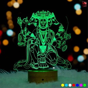 Lampe LED 3D Illusion Panchmukhi Hanuman de Qualité Export, Veilleuse en Acrylique, Décoration Spirituelle pour la Maison, Lampe de Table pour Temple et Salle de Pooja - Product Image 1