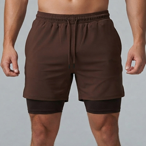 Wholesale Gym Wear Double Layer <b>Compression</b> <b>Shorts</b> <b>Men</b> Polyester High Quality Sports Training <b>Shorts</b> Drawstring Med Waist <b>Short</b> - Product Image 1