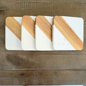 Sous-verres pour tasses à café, marbre, bois, ronds, modernes, luxueux, 4x4, faits à la main, écologiques, pour la maison, le bureau, porte-boissons - Product Image 2