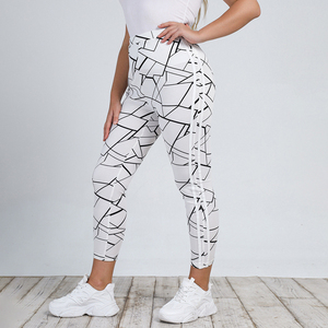 Leggings de yoga à taille haute à imprimé géométrique, en spandex et polyester, extensibles dans quatre directions, longueur cheville, pantalon pour femmes - Product Image 3