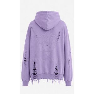 เสื้อฮู้ดดี้ผ้าฝ้ายฟลีซแบบดิสเทรสสำหรับผู้หญิง ทรงโอเวอร์ไซส์ รับทำแบรนด์ คุณภาพส่งออก แฟชั่นเสื้อฮู้ดดี้ดิสเทรสสำหรับผู้หญิง - Product Image 2