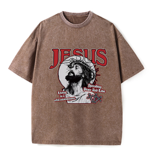 เสื้อยืดโอเวอร์ไซส์ผ้าฝ้ายออร์แกนิคแบบวินเทจ พิมพ์ลายกราฟิกพระเยซู แฟชั่นสตรีทแวร์ฤดูร้อน เนื้อผ้าหนา - Product Image 5