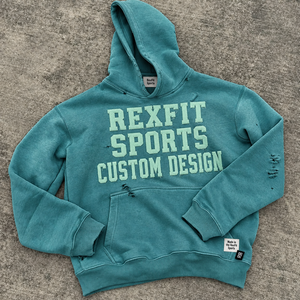 Wholesale Unisex Washed Fleece <b>Hoodie</b> With <b>Large</b> Chest Letter Applique Distressed Kangaroo Pocket And Ribbed Custom Sweatshirt - Product Image 1