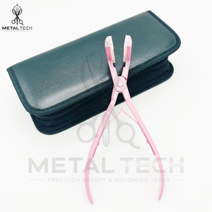 Pince à presser pour extensions capillaires rose poudré avec étui de voyage, mâchoires en silicone souple, cadre métallique ergonomique, outil de pose pour salon - Product Image 2