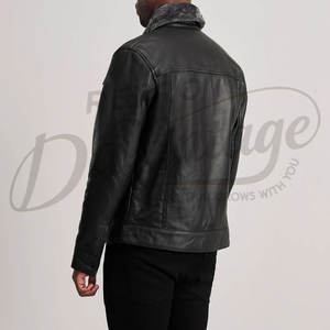 Chaqueta de Cuero Negra Premium para Hombre, Estilo Trucker, con Cuello de Piel Sintética Gris, Chaqueta Biker Clásica Acolchada, Ropa de Invierno Abrigada - Product Image 2