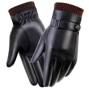 Leather <b>Gloves</b> Wrist Length Black Touchscreen Thermal Sports Travel Indoor Outdoor <b>Winter</b> Use Plain Style - Product Image 4