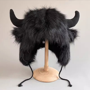 OEM 2026 Wholesale Custom Logo Winter <b>Plain</b> Funny Warm Ear Protection and Cold Riding Plush Insulation Cowhorn Hat - Product Image 1
