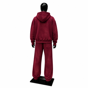 Maroon Hooded Tracksuit Full Zipper Front Character Print Cotton Casual Loose Fit Autumn Wear Adults Casual Athletic Outfit <b>Sale</b> - Product Image 2