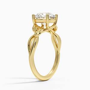 Anillo de Compromiso con Diamante Redondo Brillante, Oro Amarillo, Engaste de Garras, Diseño de Planta, Joyería Fina Clásica para Mujer - Product Image 2
