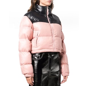 <b>Quilted</b> Puffer <b>Jacket</b> Women Winter Short Coat With Contrast Color Block Stand Collar Zipper Closure Full Sleeve - Product Image 6