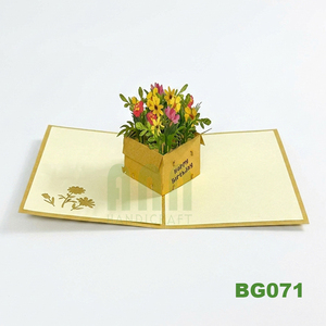 ANN HANDICRAFT Carte d'anniversaire 3D pop-up écologique faite à la main au Vietnam, design boîte à fleurs, dorure à chaud, découpe, papier rectangulaire - Product Image 6
